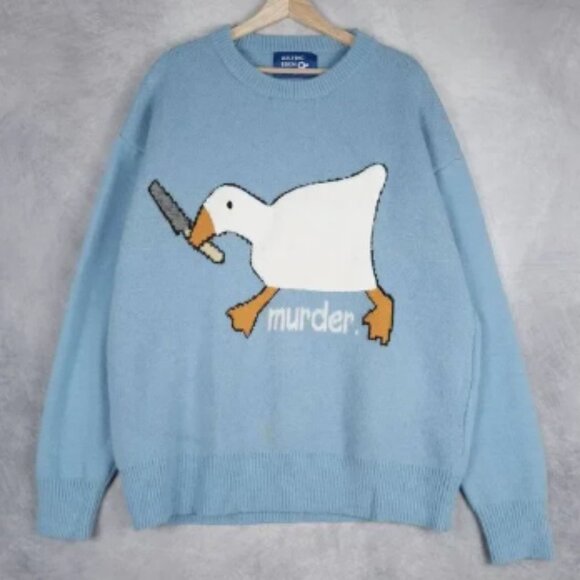 Aelfric Eden Sweater Mens Large Sky Blue Murder Goose Knit Crewneck Pullover - Picture 1 of 16